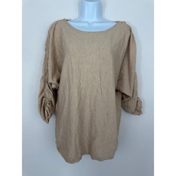 Max Studio Wheat Knit Sweater S NWT $98 Rayon Blend Ruched Sleeve - Picture 2 of 7